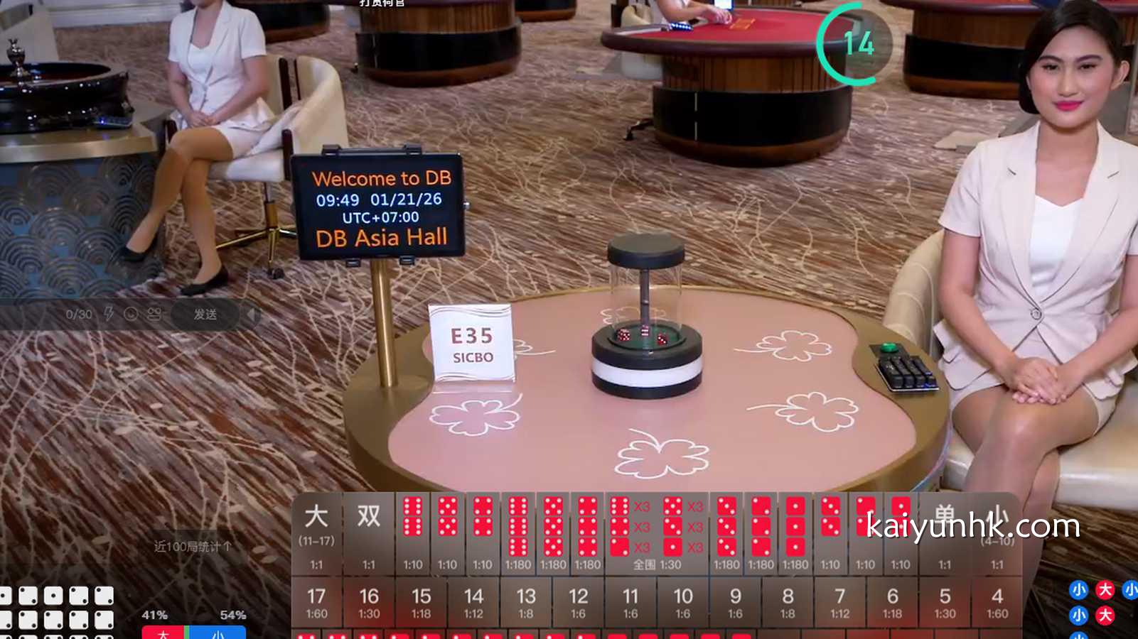 进入开云真人玩骰宝游戏，猜测三个骰子掷出的点数组合